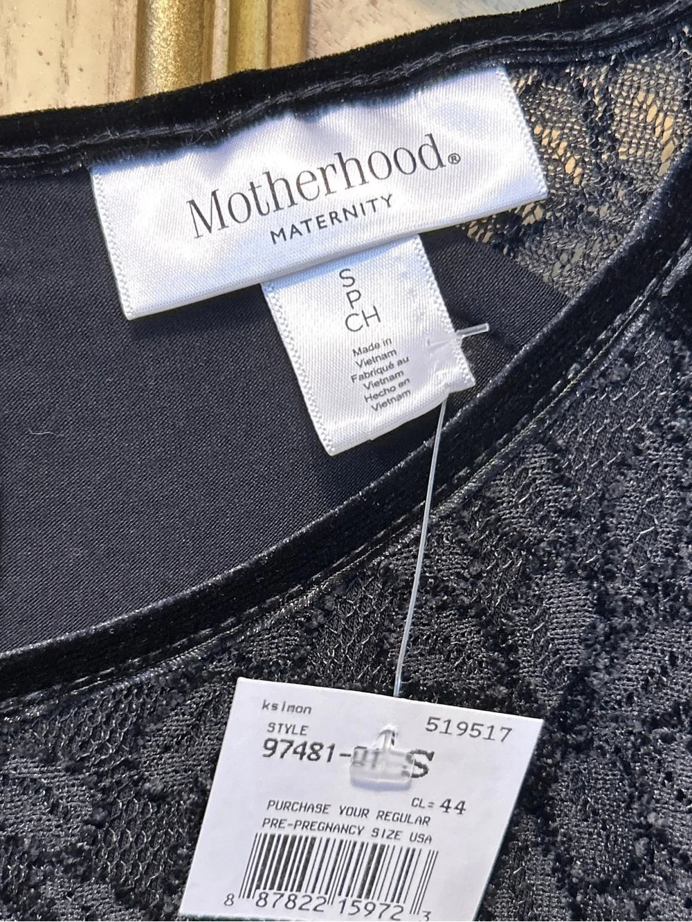 Motherhood Maternity Black Lace Velvet Tie Waist 3/4 Sleeve Blouse NEW NWT - Picture 3 of 6